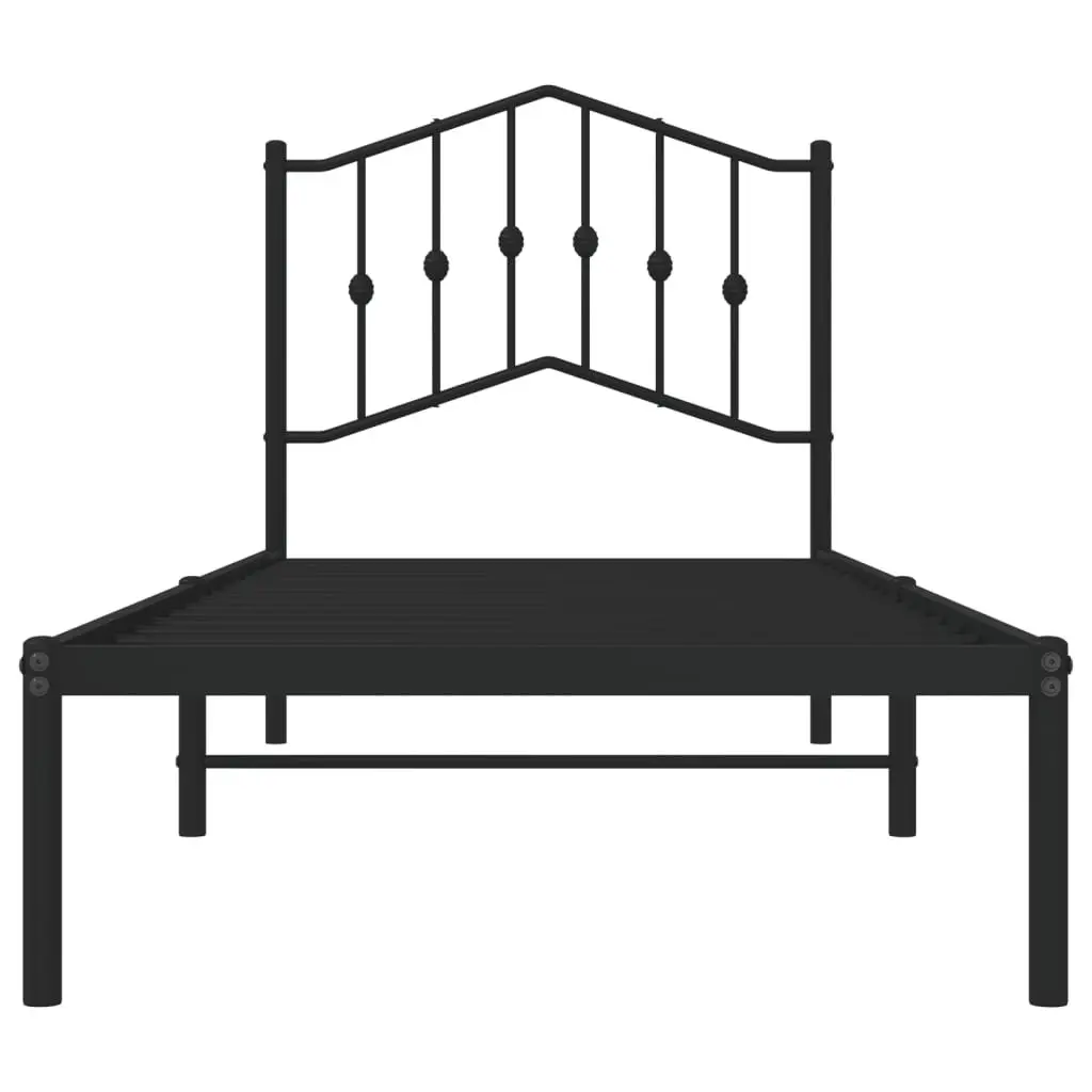 Metal Bed Frame Black 90x190 cm Powder-coated Steel with Headboard and Underbed Storage Space
