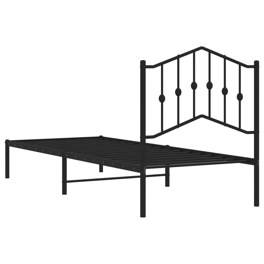 Metal Bed Frame Black 90x190 cm Powder-coated Steel with Headboard and Underbed Storage Space