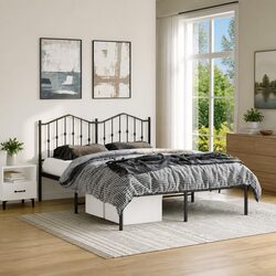 Black Metal Bed Frame with Headboard 135x190 cm