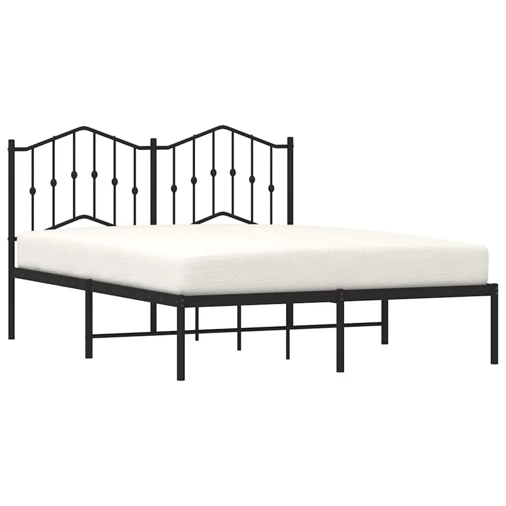 Black Metal Bed Frame with Headboard 135x190 cm