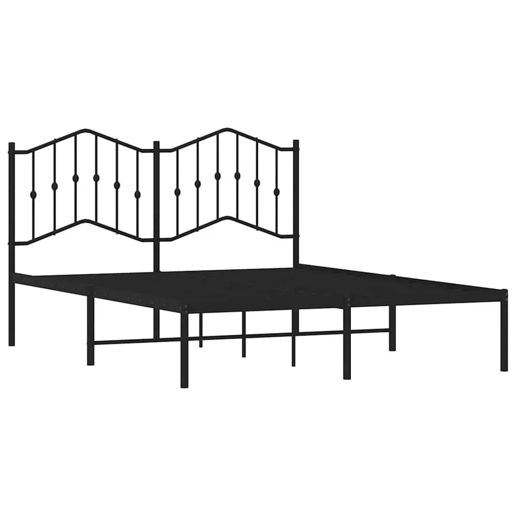 Black Metal Bed Frame with Headboard 135x190 cm
