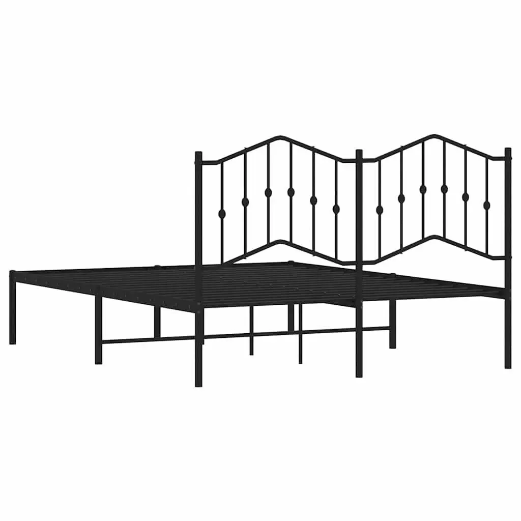 Black Metal Bed Frame with Headboard 135x190 cm