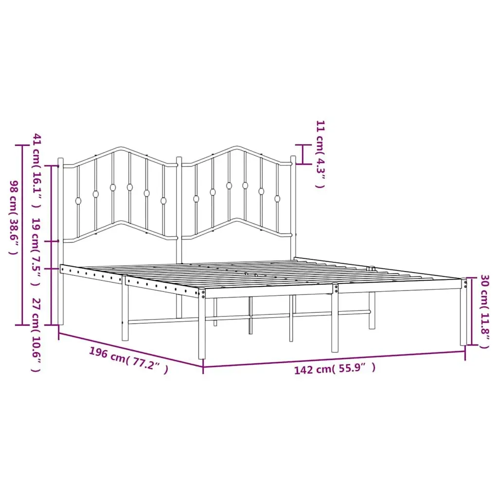 Black Metal Bed Frame with Headboard 135x190 cm