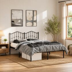 Elegant Black Metal Bed Frame with Headboard 150x200 cm