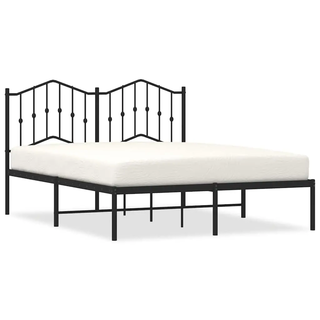 Metal Bed Frame with Headboard Black 150x200 cm Bedroom Furniture Base