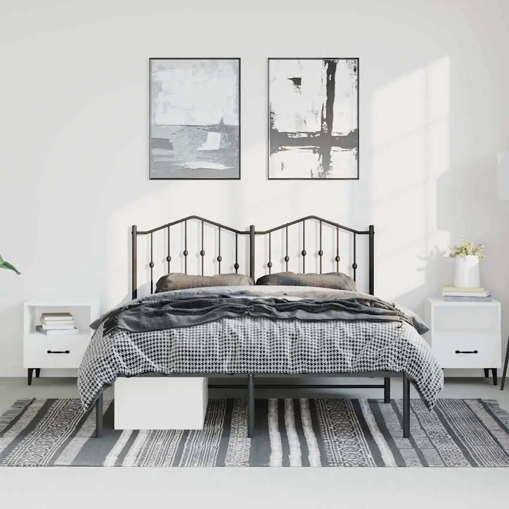 Metal Bed Frame with Headboard Black 150x200 cm Bedroom Furniture Base