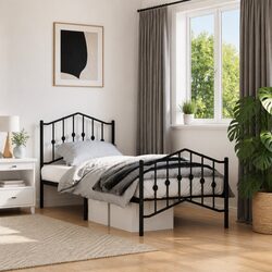 Black Metal Bed Frame 90x190 cm with Footboard & Headboard