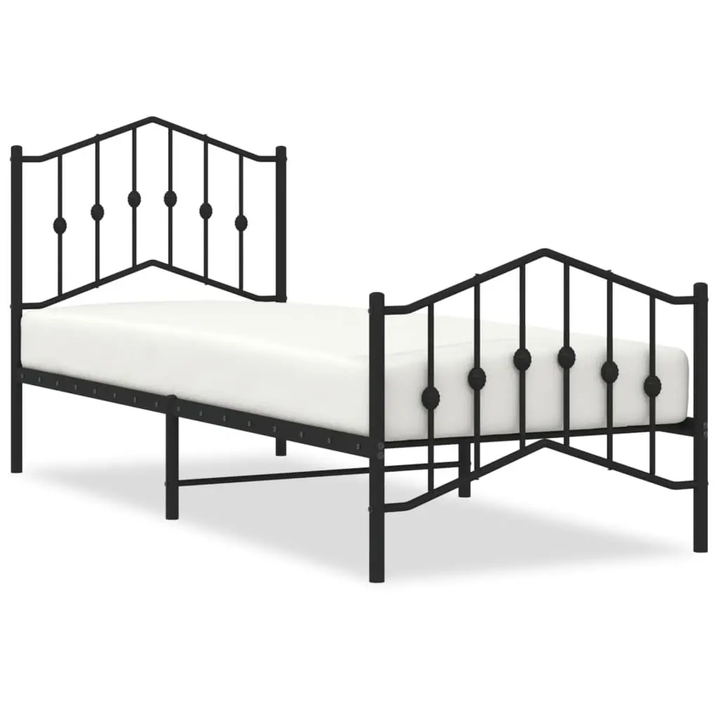 Black Metal Bed Frame 90x190 cm with Footboard & Headboard
