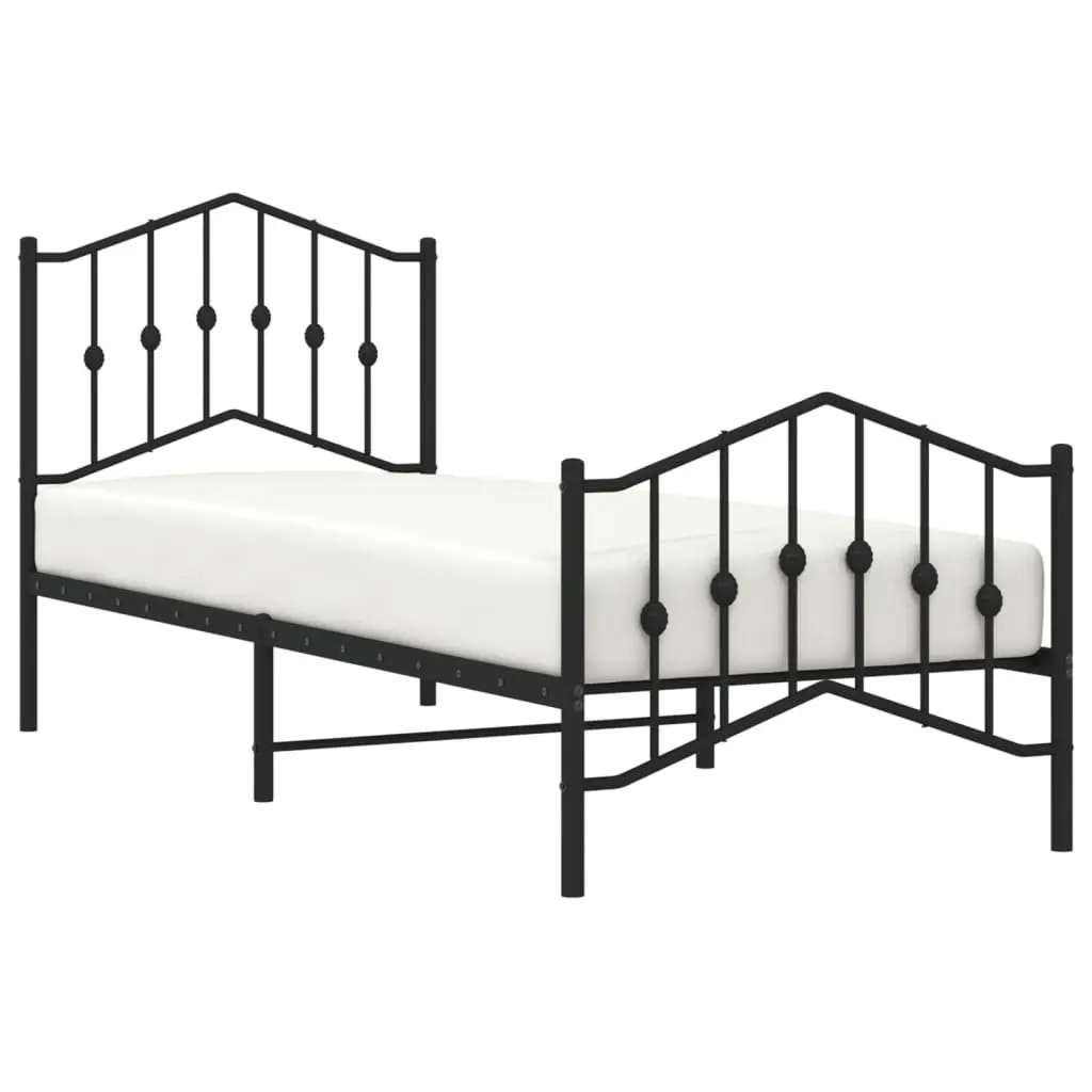 Black Metal Bed Frame 90x190 cm with Footboard & Headboard