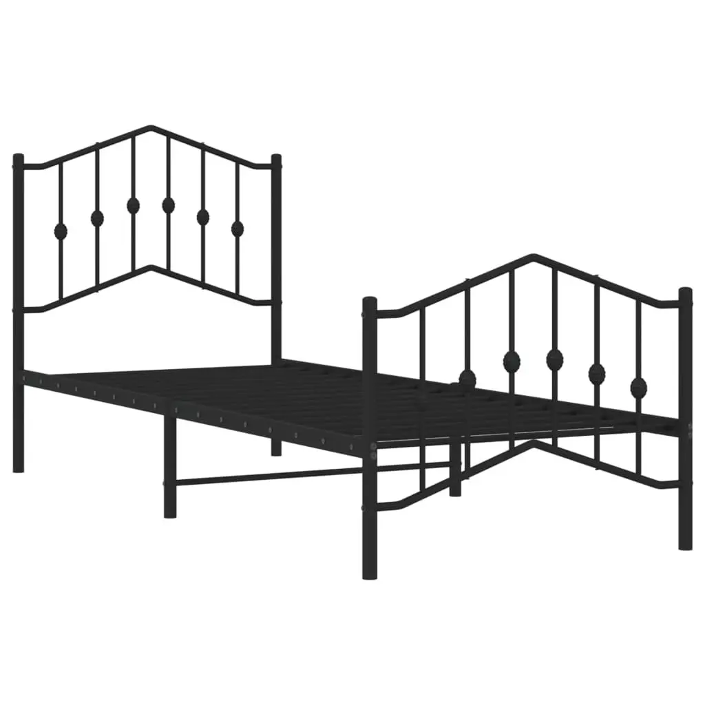 Black Metal Bed Frame 90x190 cm with Footboard & Headboard