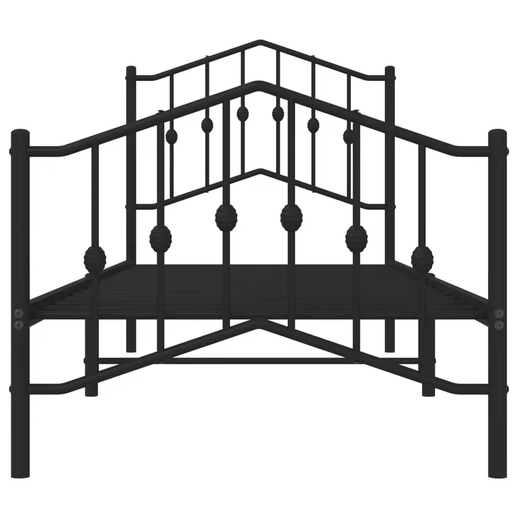 Black Metal Bed Frame 90x190 cm with Footboard & Headboard
