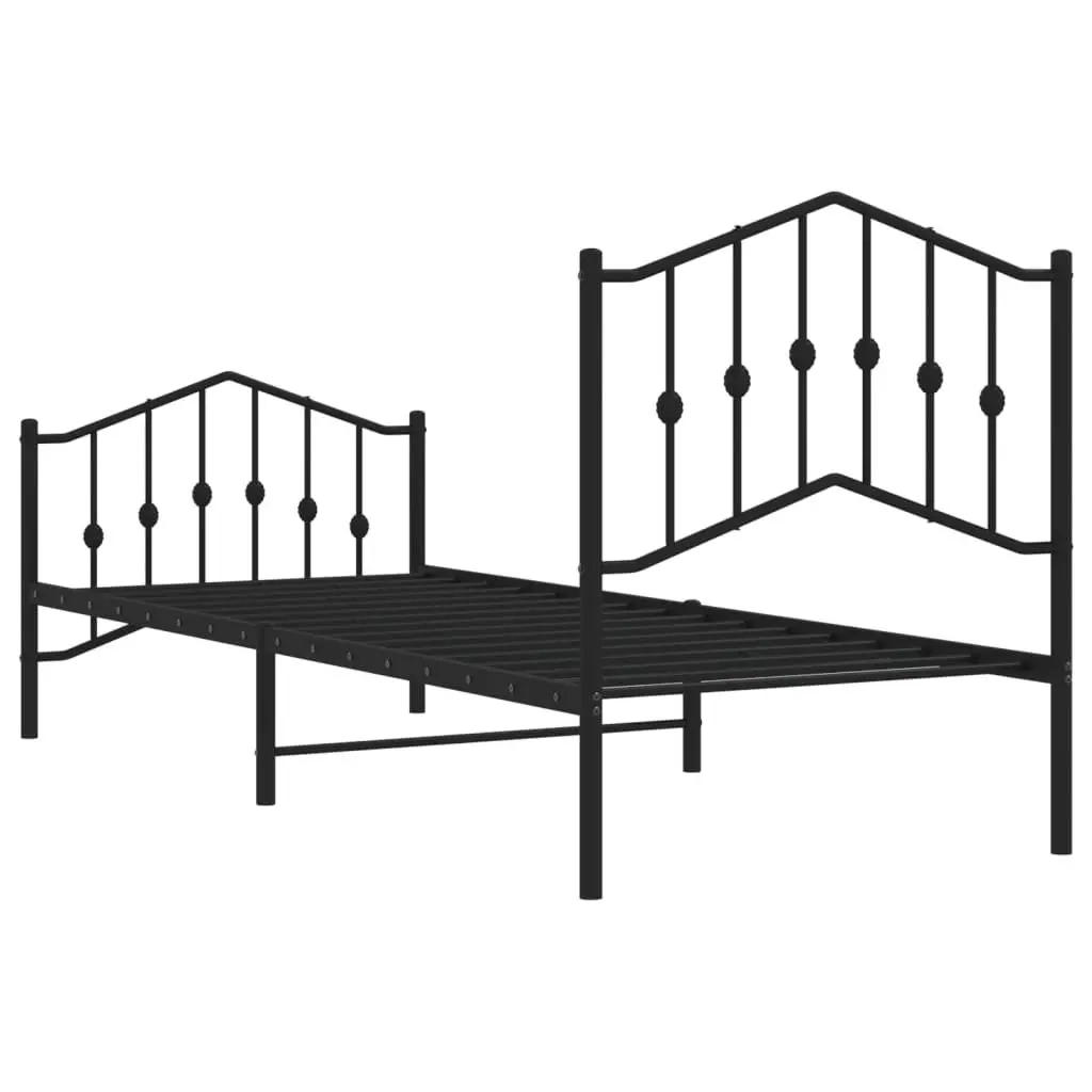 Black Metal Bed Frame 90x190 cm with Footboard & Headboard