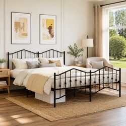 King Metal Bed Frame with Footboard and Headboard