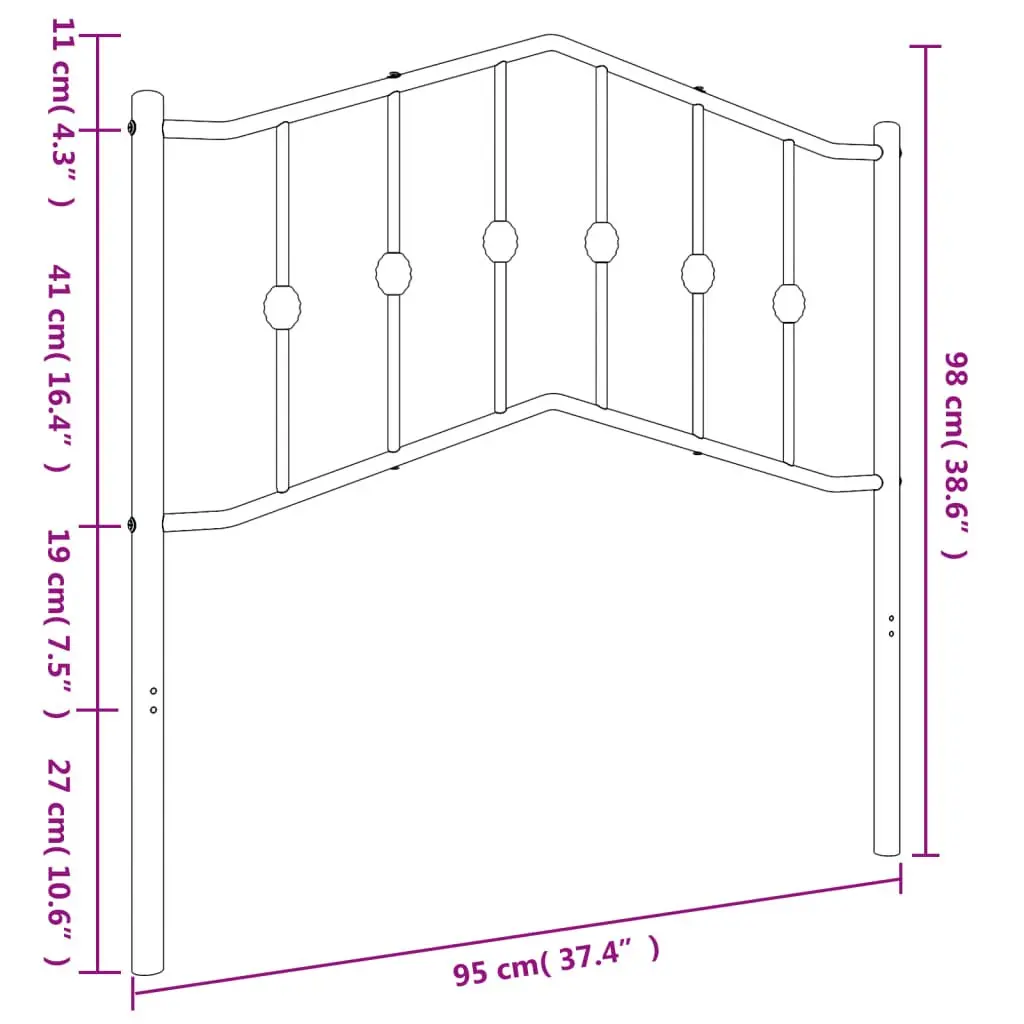 Metal Headboard Black 90cm Powder-coated Steel