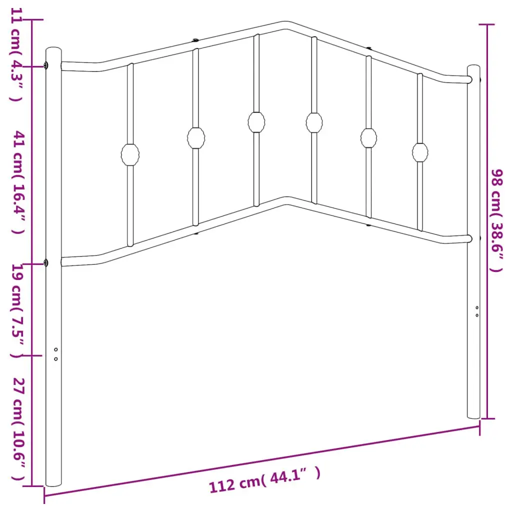 Metal Headboard Black 107cm Powder-coated Steel