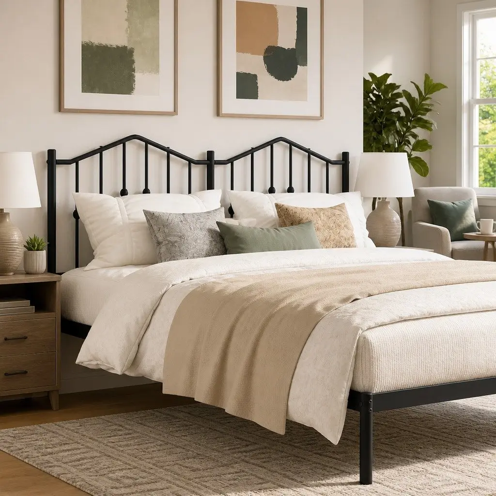 Metal Headboard Black 150cm Powder-coated Steel Frame