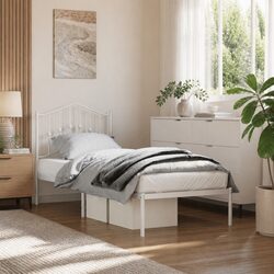 White Metal Bed Frame with Headboard 90x190 cm
