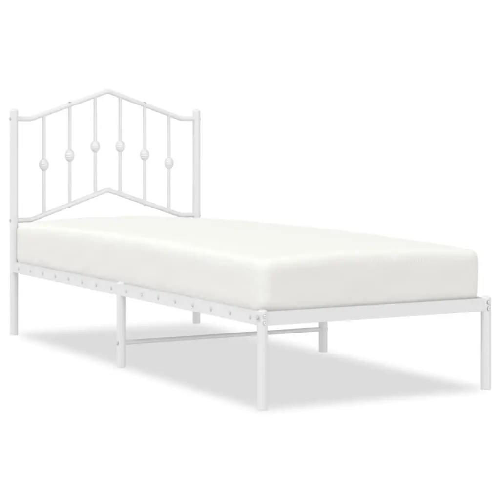 Metal Bed Frame White 90x190 cm Powder-coated Steel Slatted Base