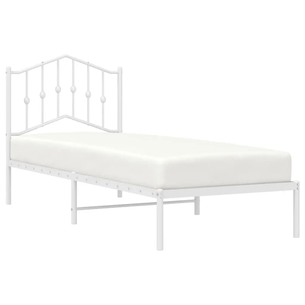 Metal Bed Frame White 90x190 cm Powder-coated Steel Slatted Base
