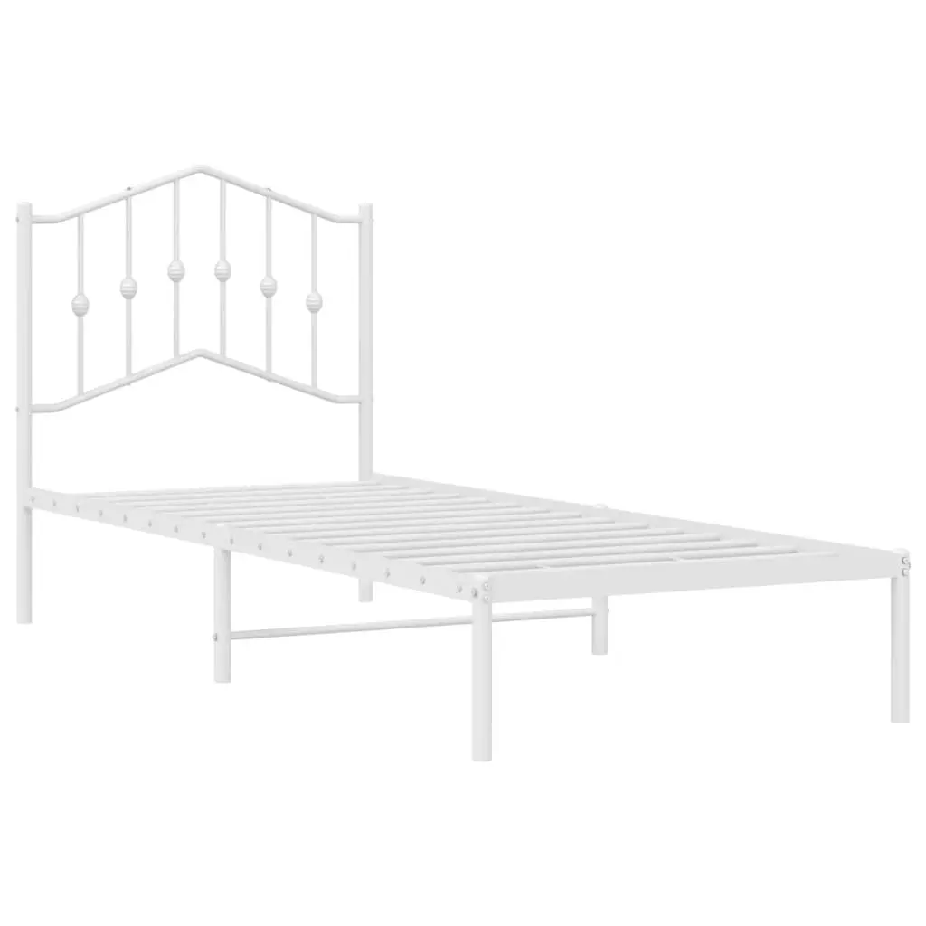 Metal Bed Frame White 90x190 cm Powder-coated Steel Slatted Base