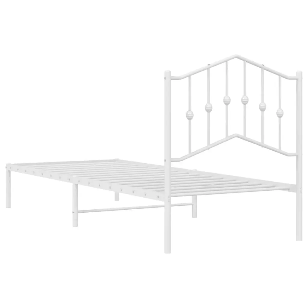 Metal Bed Frame White 90x190 cm Powder-coated Steel Slatted Base