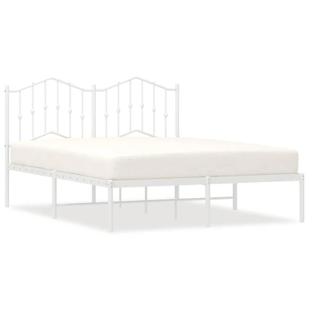 White Metal Bed Frame with Supportive Headboard 135x190 cm