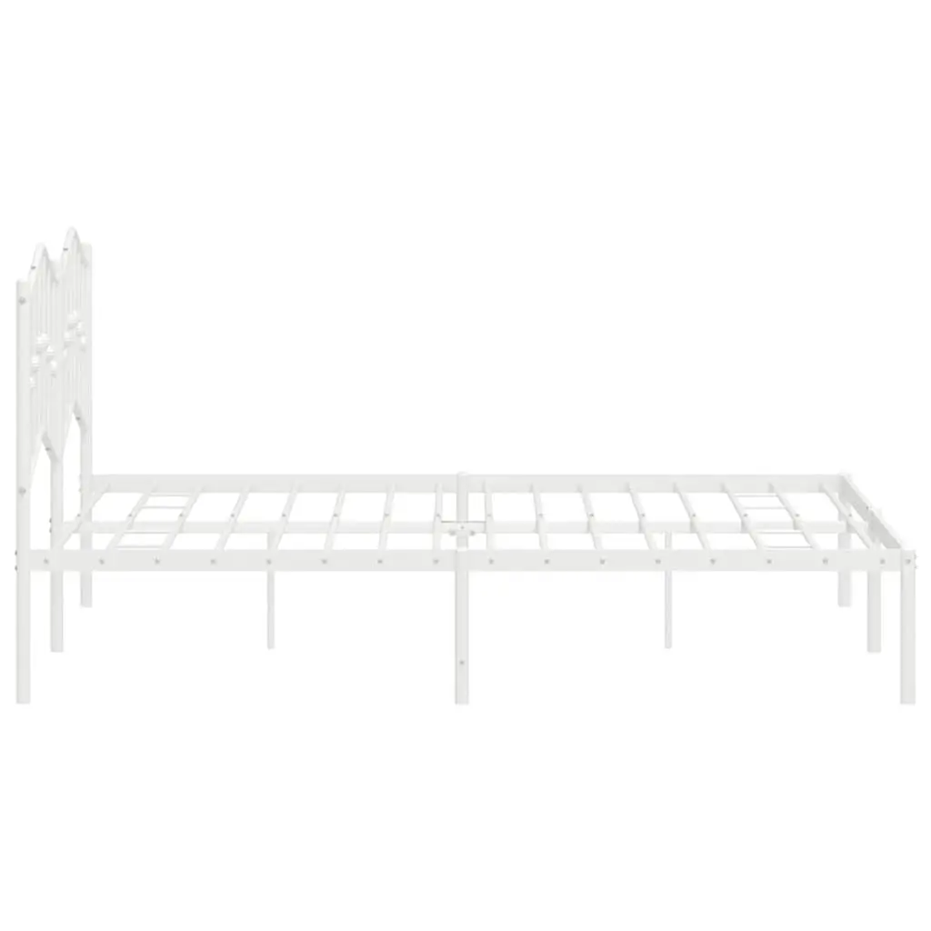 White Metal Bed Frame with Supportive Headboard 135x190 cm