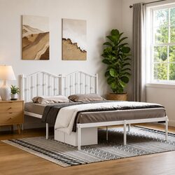 White Metal Bed Frame with Headboard 150x200 cm