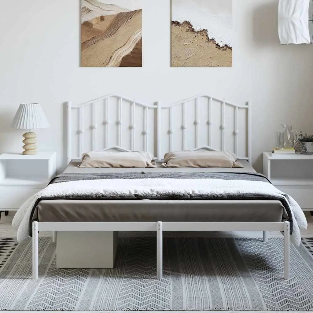 White Metal Bed Frame with Headboard 150x200 cm