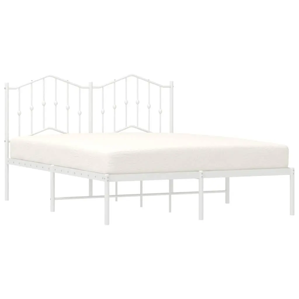 White Metal Bed Frame with Headboard 150x200 cm