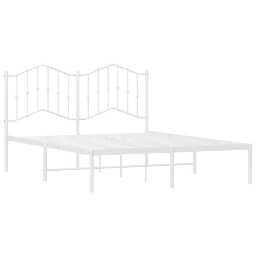 White Metal Bed Frame with Headboard 150x200 cm