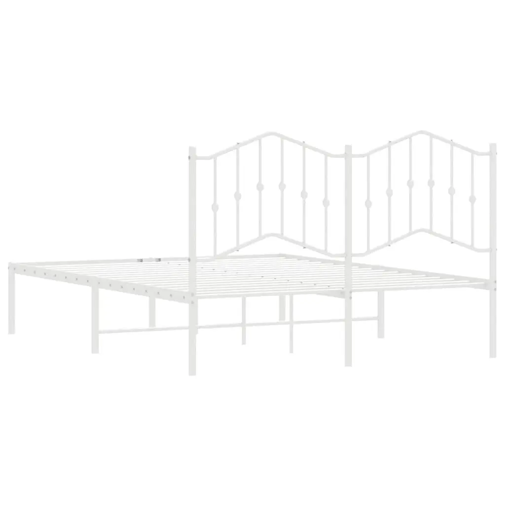 White Metal Bed Frame with Headboard 150x200 cm