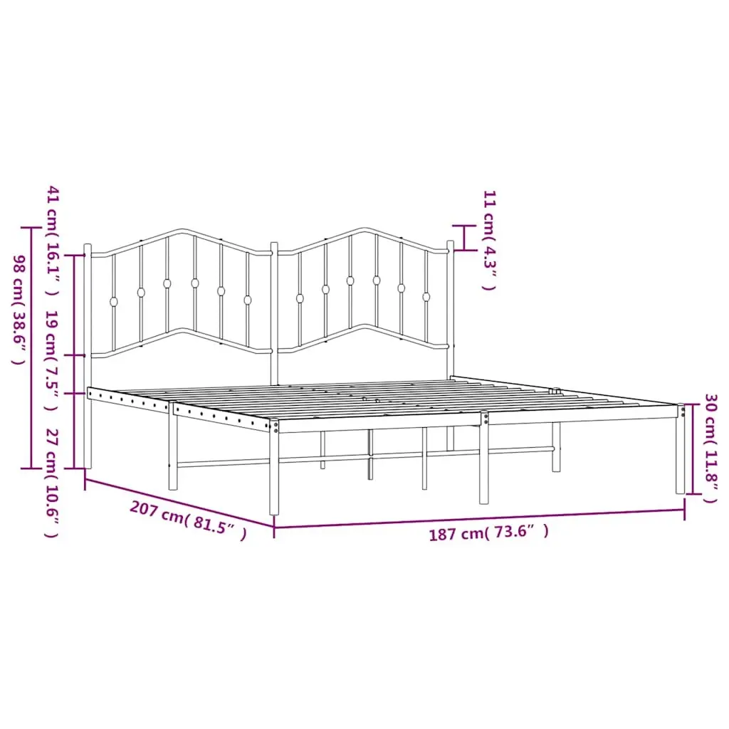 King Size Metal Bed Frame 183x203 cm with Headboard