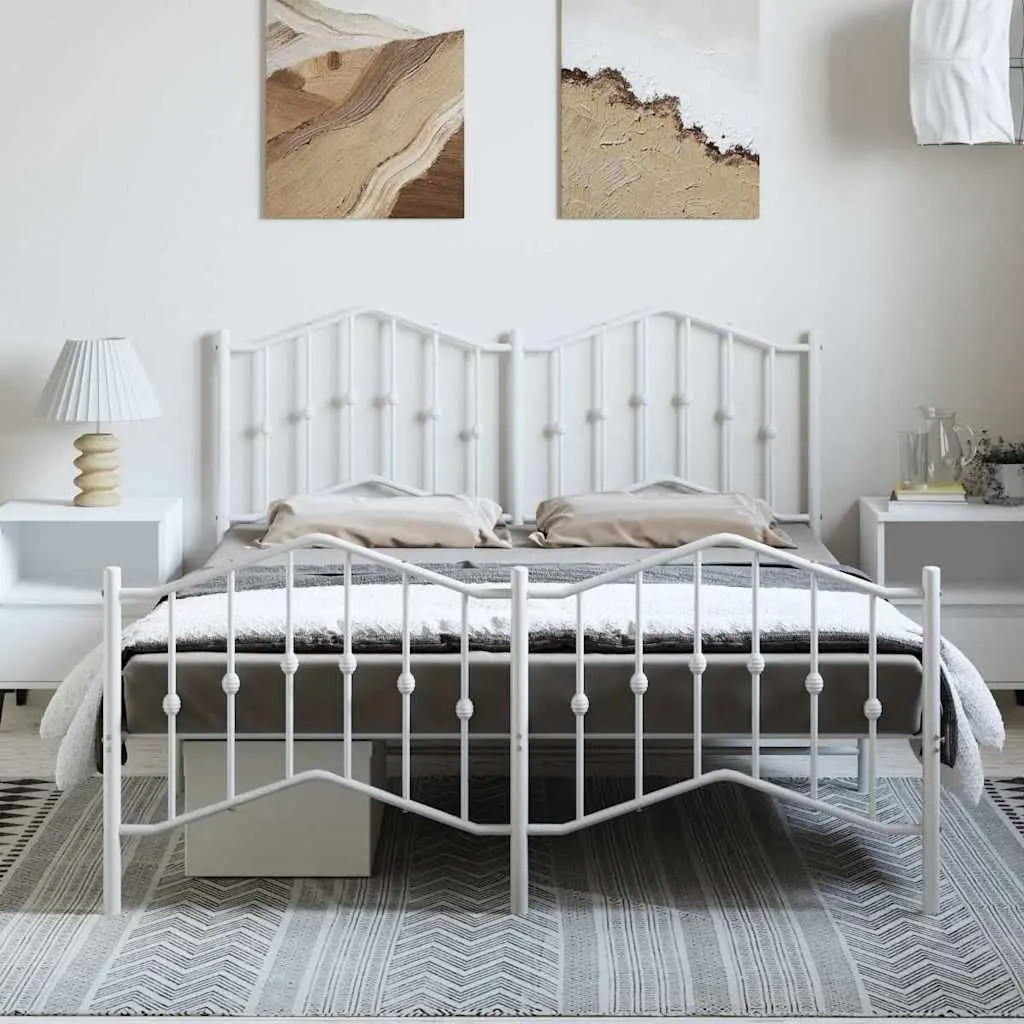White Metal Bed Frame 135x190 cm with Storage
