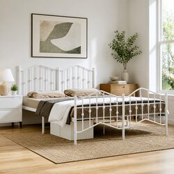 Classic White Metal Bed Frame 150x200 cm with Footboard