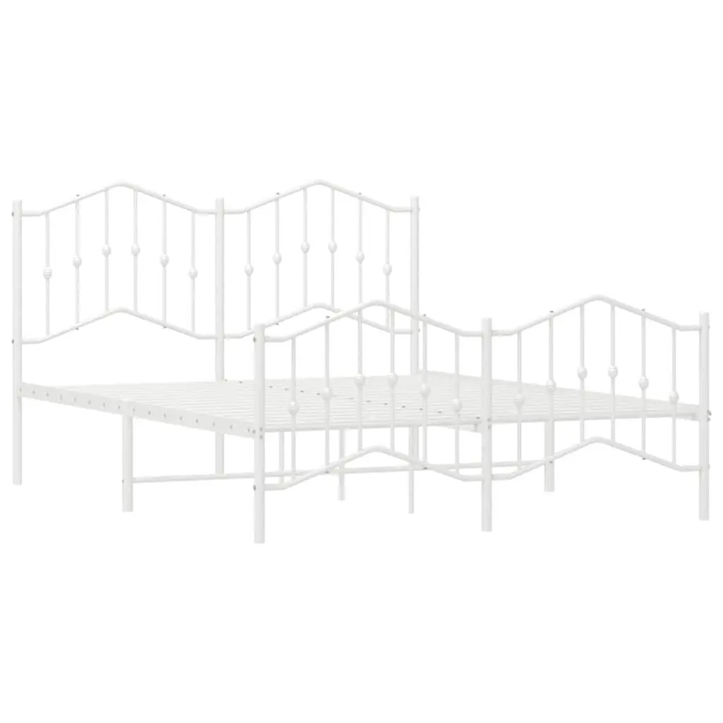 Metal Bed Frame White 150x200 cm Powder-coated Steel with Headboard and Footboard