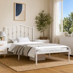 Black Metal Bed Frame 135x190cm with Headboard