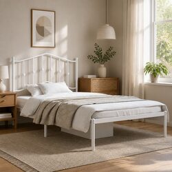 Black Metal Bed Frame 135x190cm with Headboard