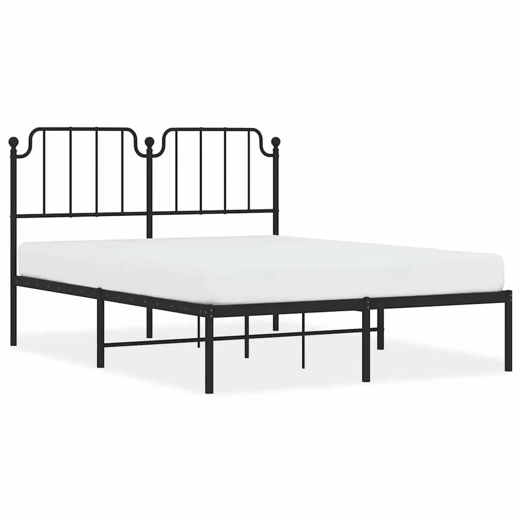Black Metal Bed Frame 135x190cm with Headboard