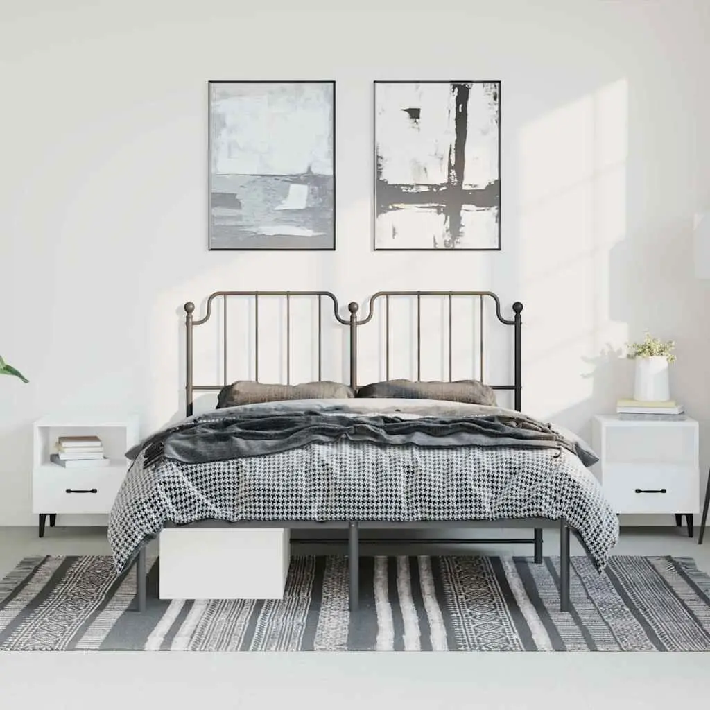 Black Metal Bed Frame 135x190cm with Headboard