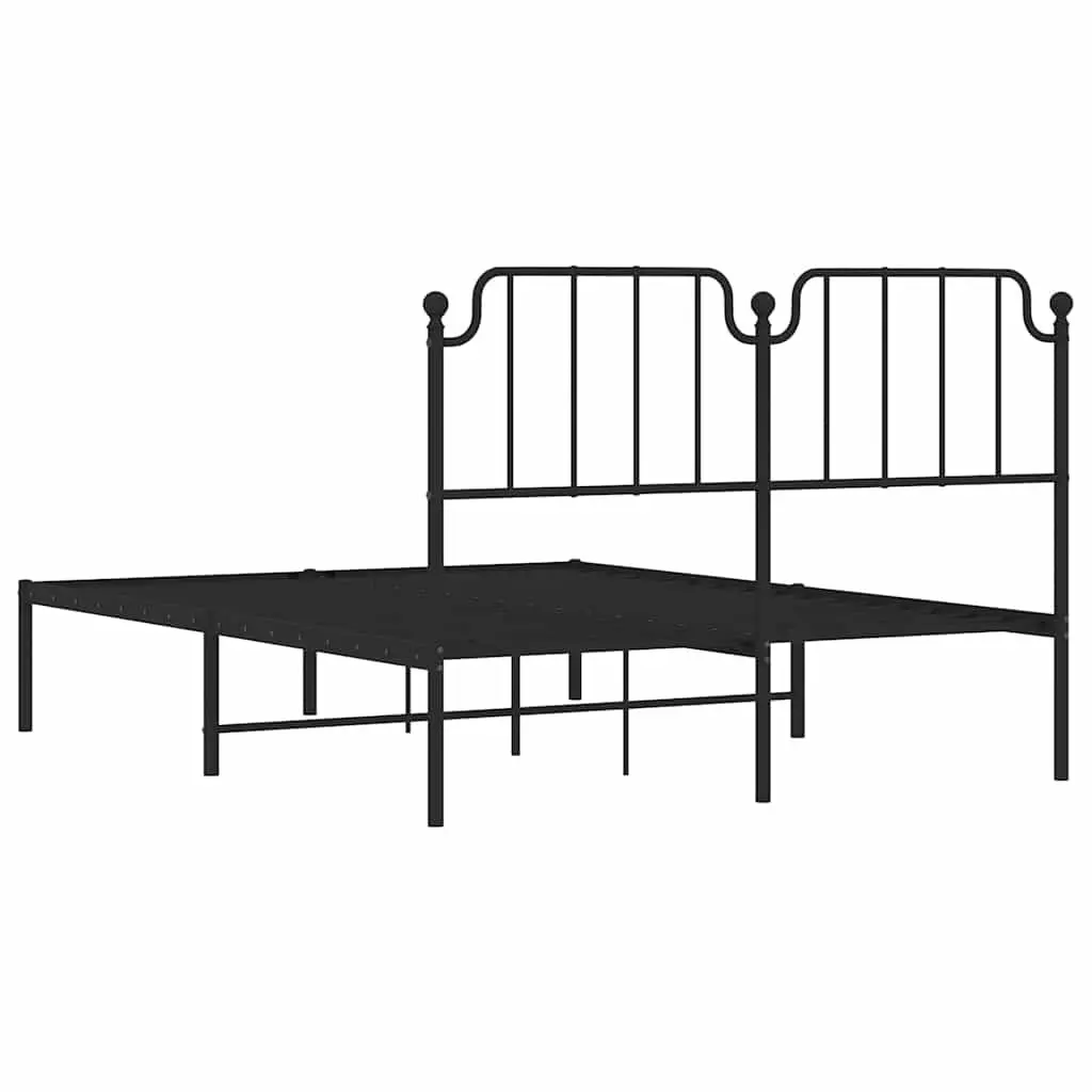Black Metal Bed Frame 135x190cm with Headboard