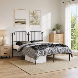 Elegant Black Metal Bed Frame with Headboard 150x200 cm