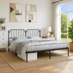 Elegant King Metal Bed Frame with Headboard Storage