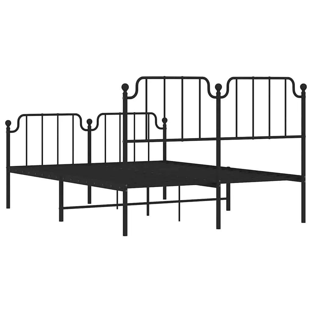 Metal Bed Frame 135x190 cm Bedroom Furniture Black with Footboard Headboard