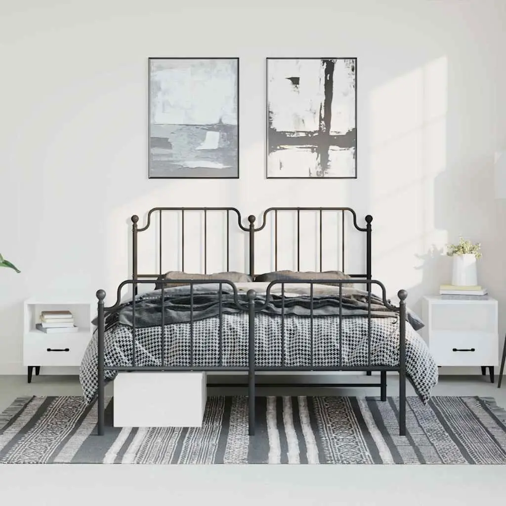 Black Metal Bed Frame with Headboard and Footboard 150x200 cm
