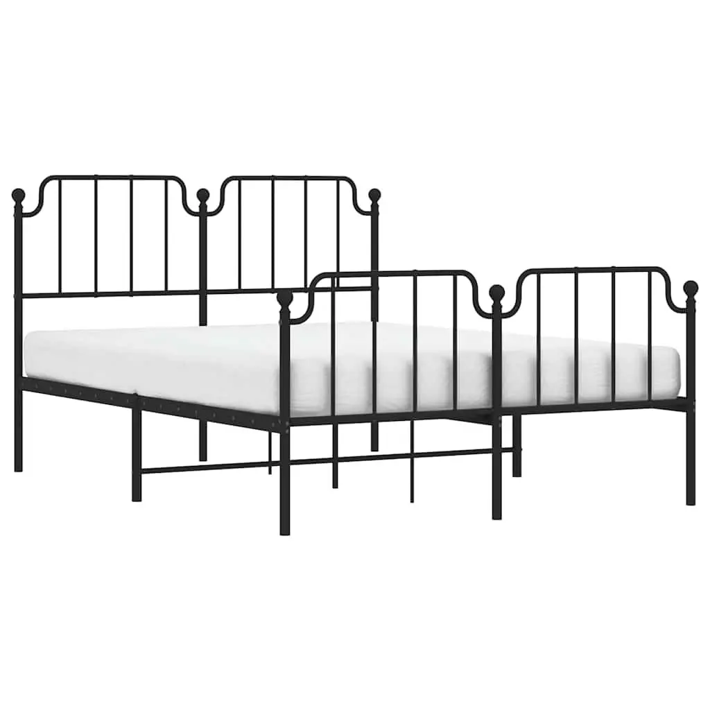 Black Metal Bed Frame with Headboard and Footboard 150x200 cm