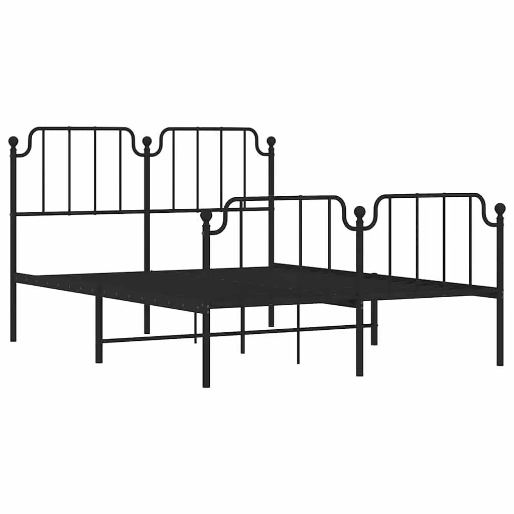 Black Metal Bed Frame with Headboard and Footboard 150x200 cm