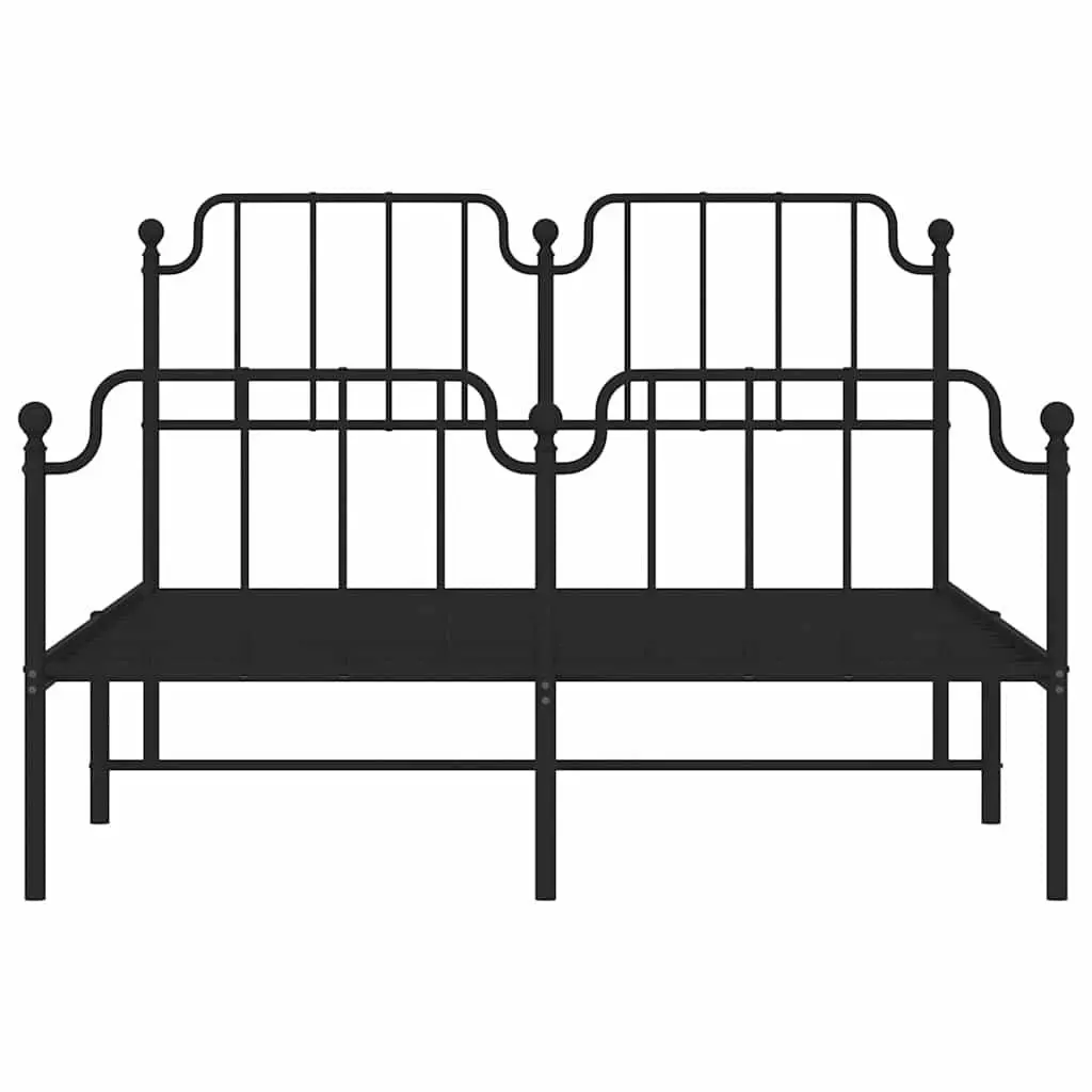 Black Metal Bed Frame with Headboard and Footboard 150x200 cm