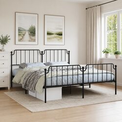 King Metal Bed Frame with Footboard and Headboard