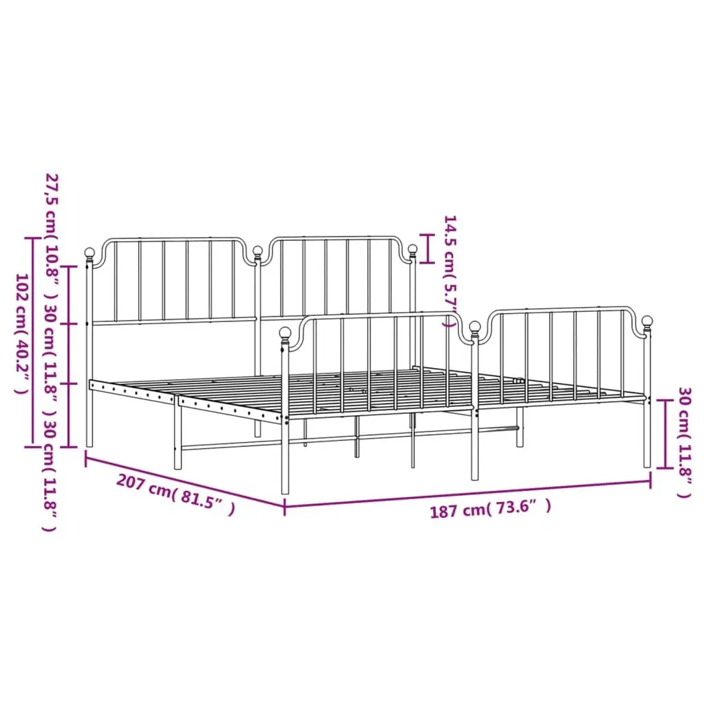King Metal Bed Frame with Footboard and Headboard